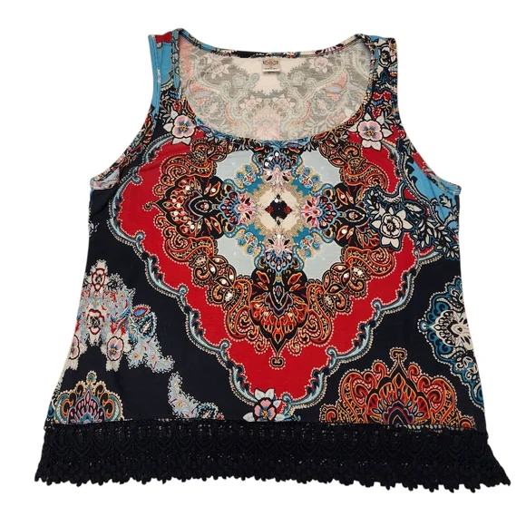 Bila Boho Paisley Print Tank Top with Crochet Hem Size M - Picture 2 of 11
